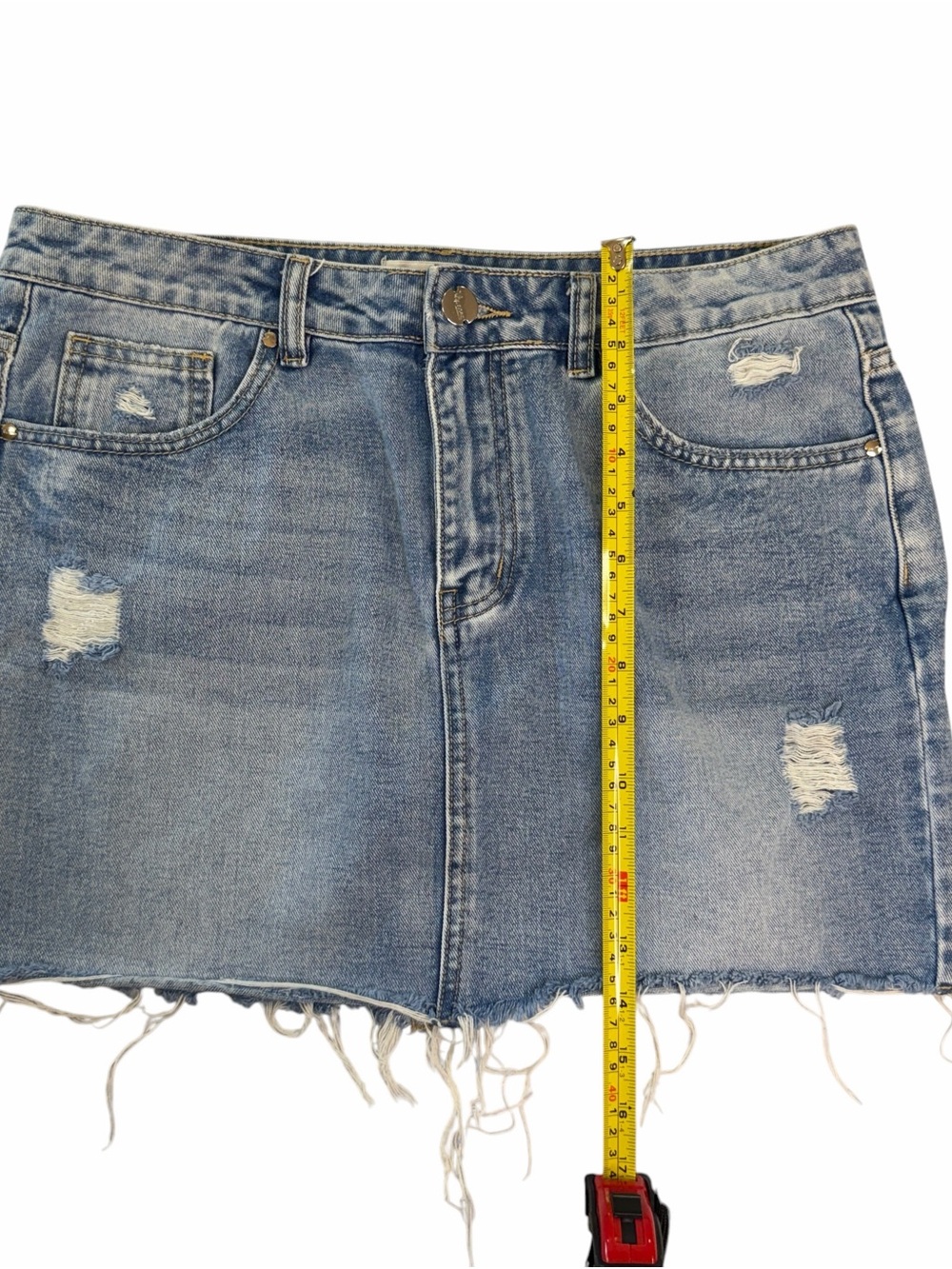 Frayed Hem Light Blue Denim Mini Skirt - Picture 3 of 4